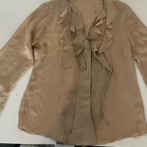 L'AGENCE Taupe Ruffle Silk Blouse